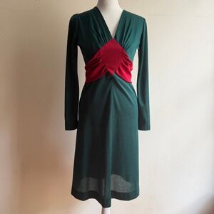Malibu Media Vintage Long Sleeve Midi‎ Dress Green Red Small Good